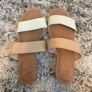 a new day Two-Band Slide Sandals in Cream and Tan